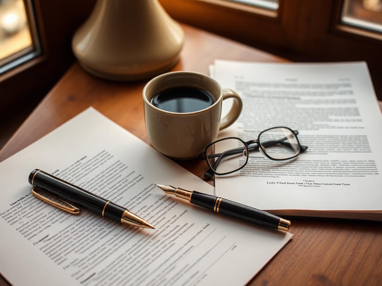 Unterlagen, Brille und Stift auf einem Tisch